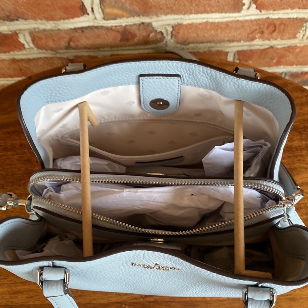 Kate Spade medium triple compartment satchel, blue pebbled leather, NWT - Picture 9 of 9